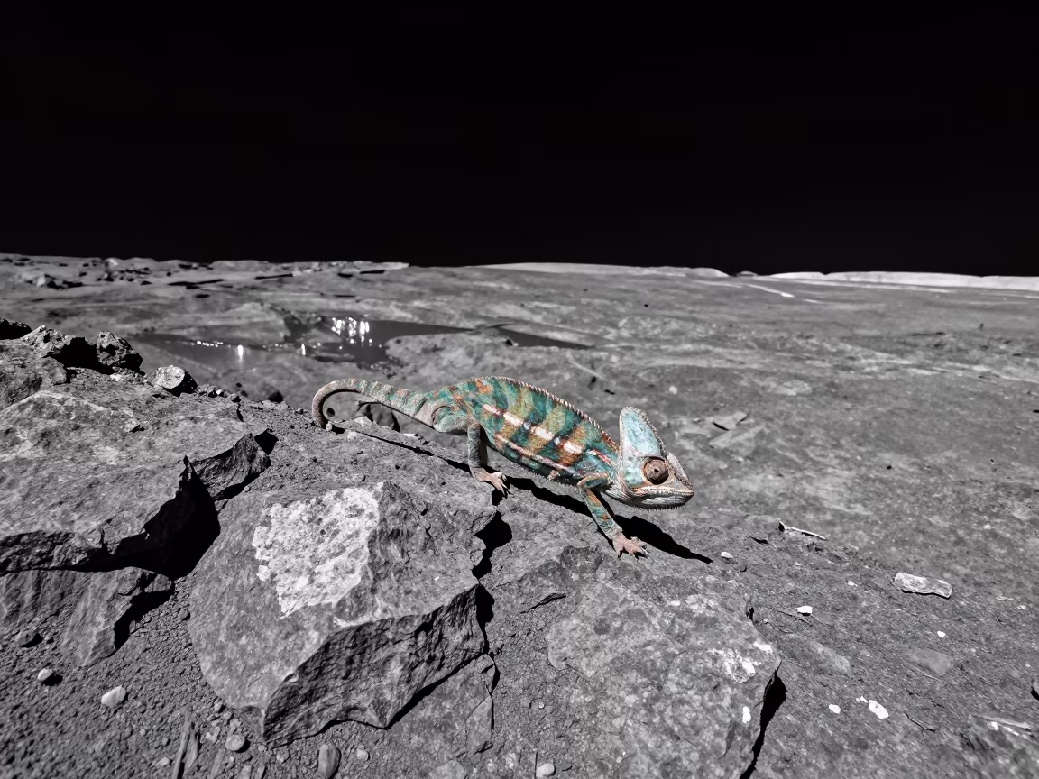 Chameleon on Lunar Ridge in Kerala Sky in on a wind-scoured ridge in Kerala