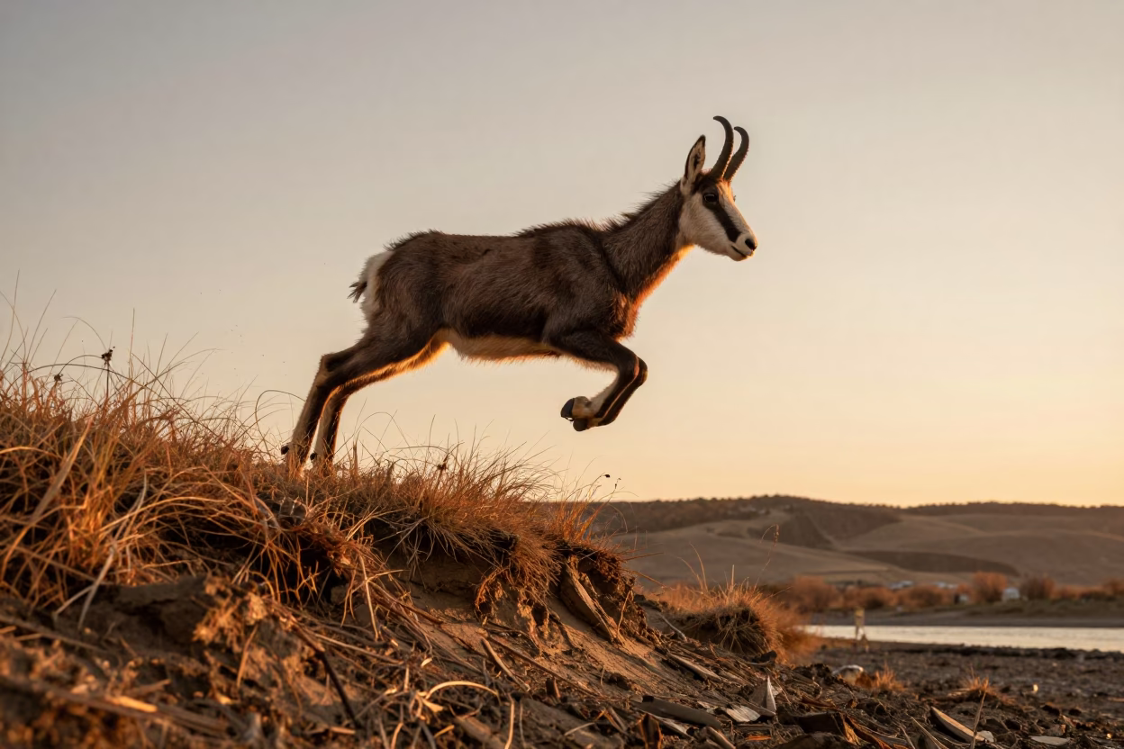 Chamois Leaping Over Tbilisi Tidal Inlet in beside a tidal inlet near Tbilisi