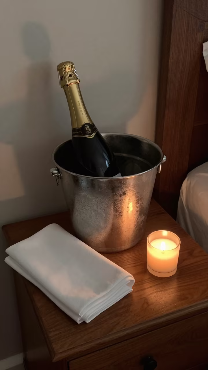 Champagne Bucket Night Maseru Candlelight in on a bedside table in Maseru