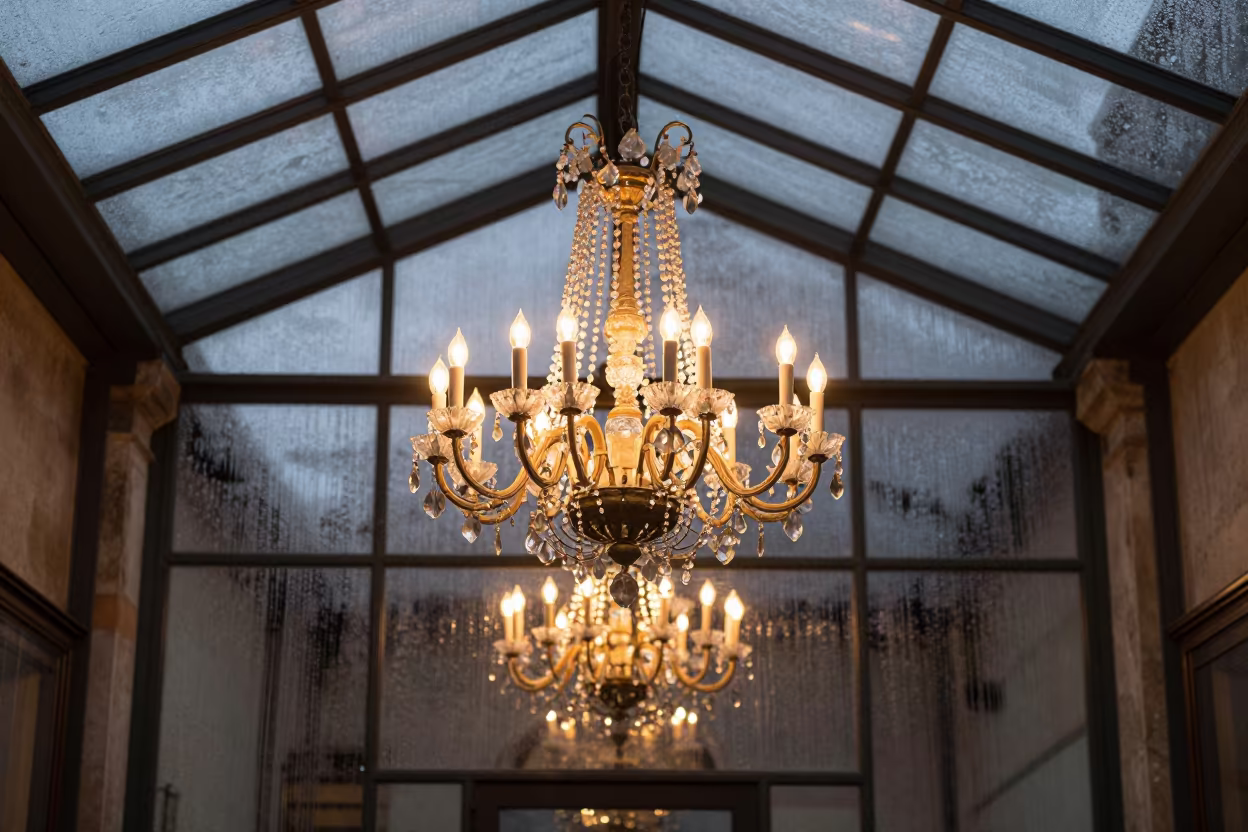 Chandelier Light in Avignon Glass Arcade in inside a glass-roofed arcade in Avignon