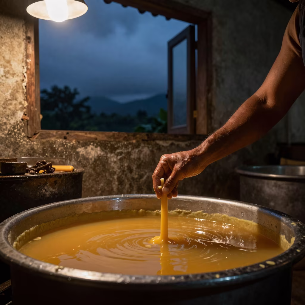 Chandler Dipping Tallow Candles Low Angle in in the old quarter in Puerto La Cruz