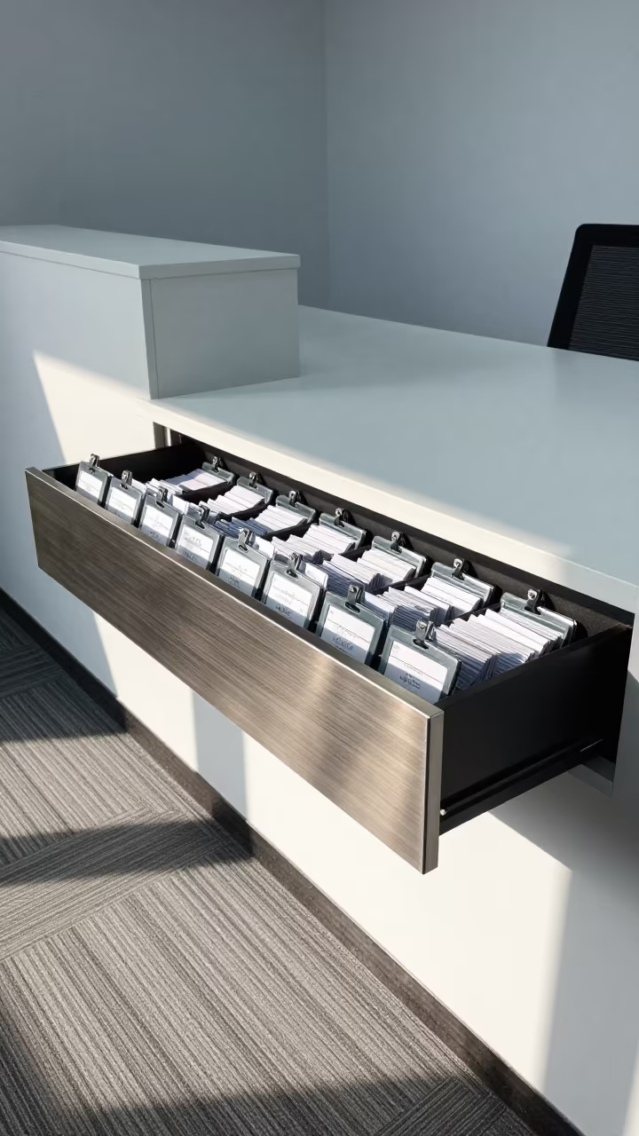 Changchun Office Badge Issue Drawer at Dawn in at an office reception desk in Changchun