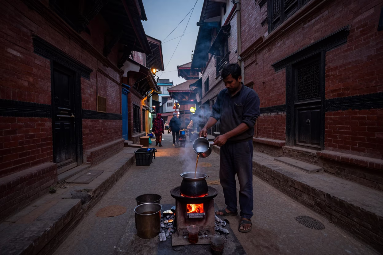 Chapati Cityscape in Kathmandu at The Predawn Darkness Light in in Kathmandu, Nepal