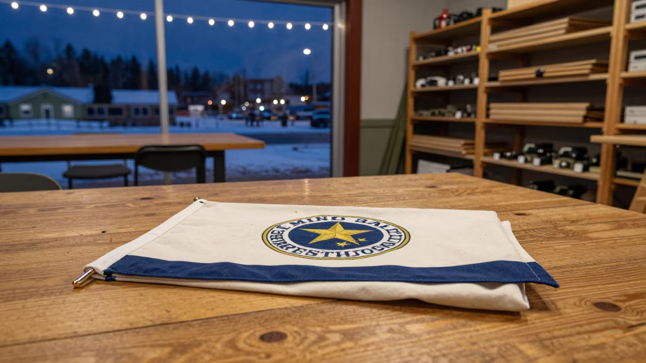 Chapel Flag Tote Before Military Operations in inside a briefing room in Prince Edward Island