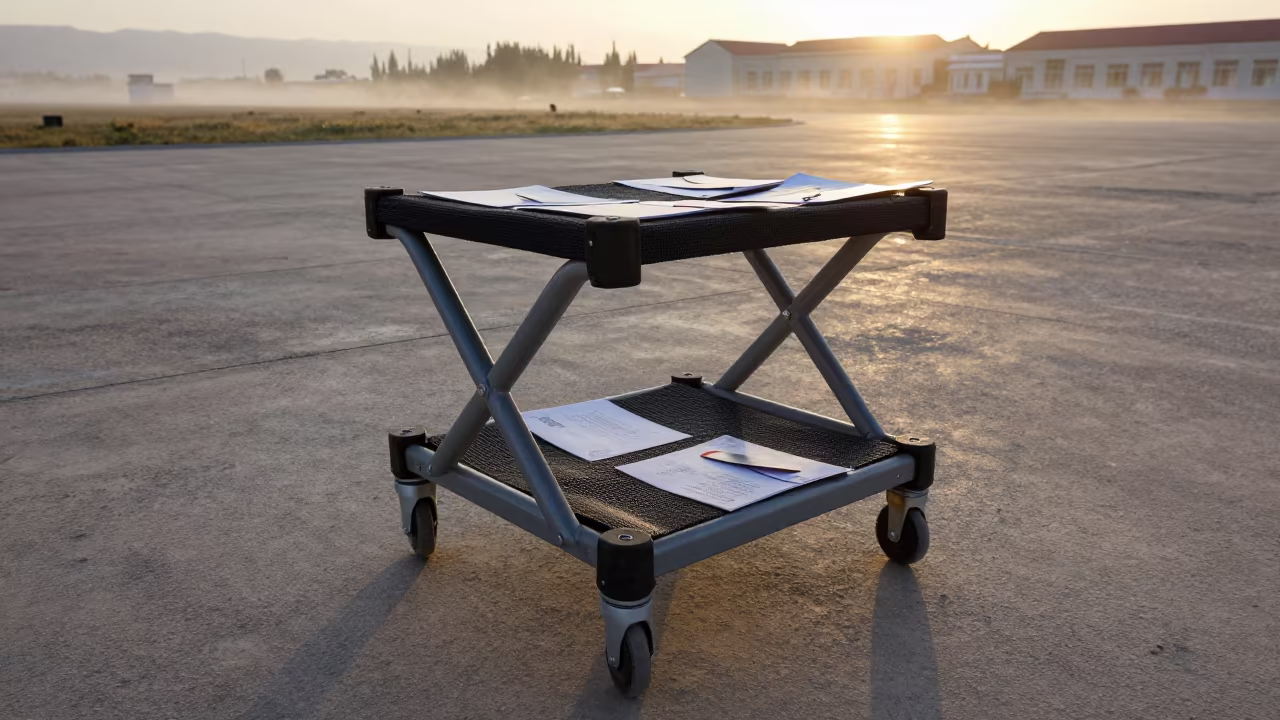 Chapel Stool Cart on Airbase Flight Line Kyrgyzstan in along an airbase flight line in Kyrgyzstan