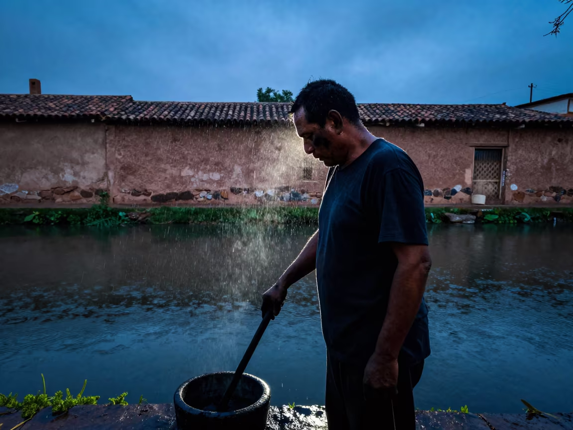 Charcoal Burner Silhouette Tlaquepaque Canal Evening in beside a canal in Tlaquepaque