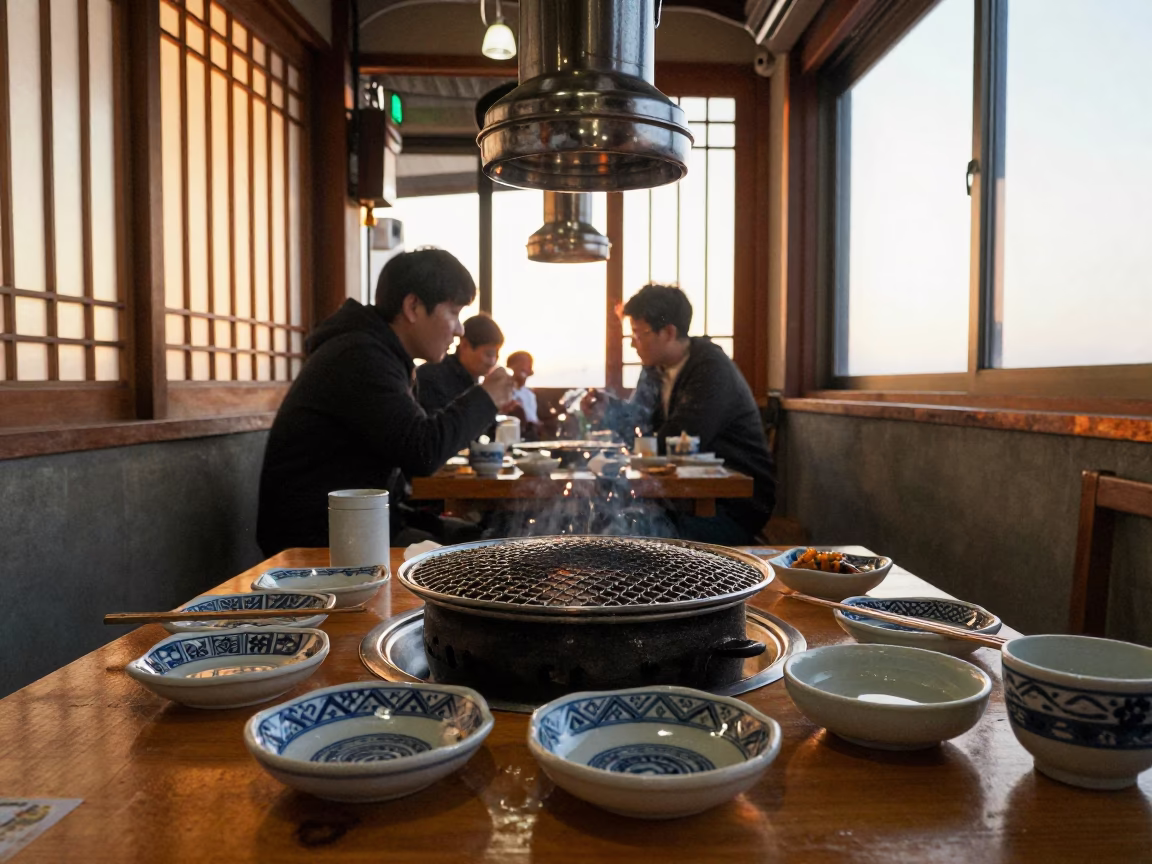 Charcoal Grill in Busan at Honeyed Evening Light in in Busan, South Korea