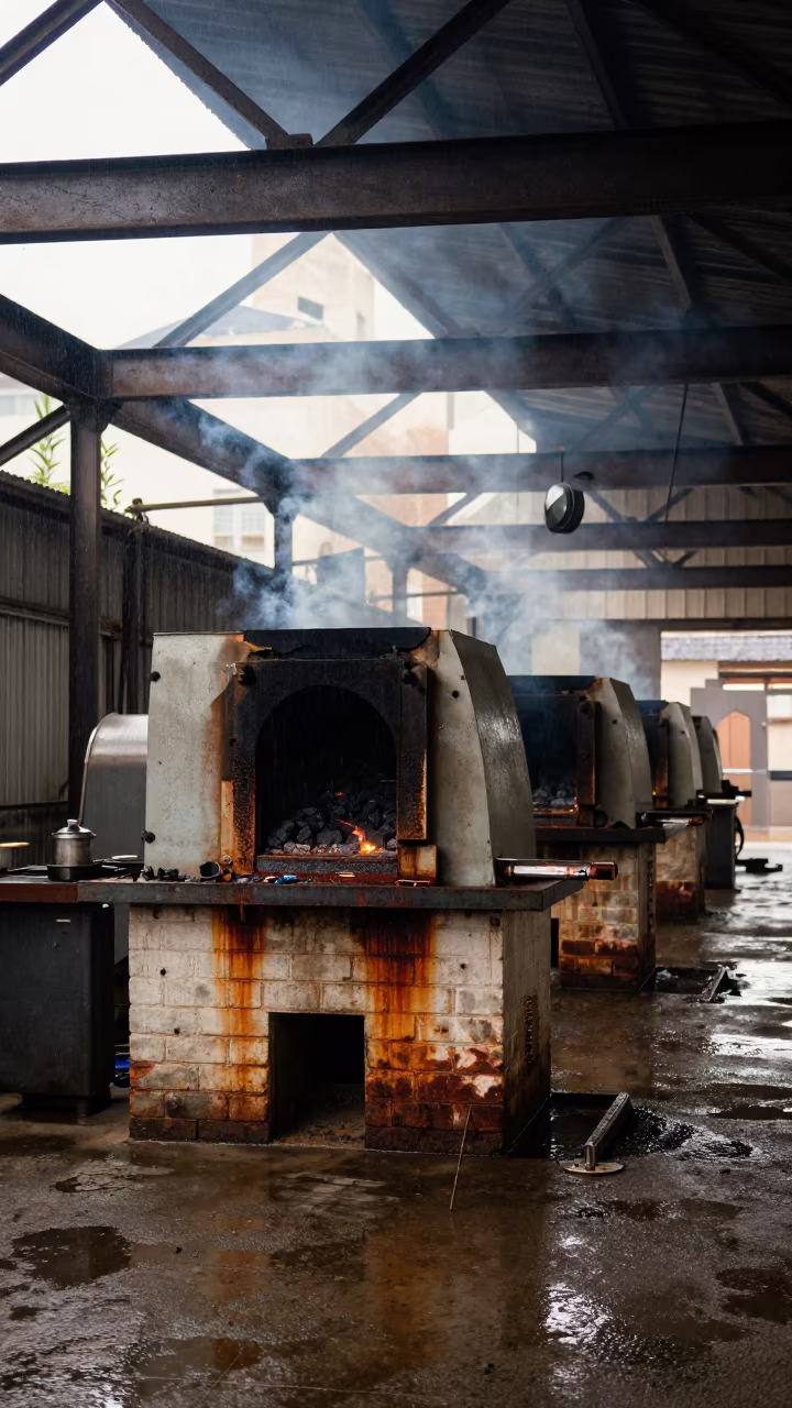 Charcoal Kiln Smoking in Algiers Machine Shop in in a machine shop near Algiers