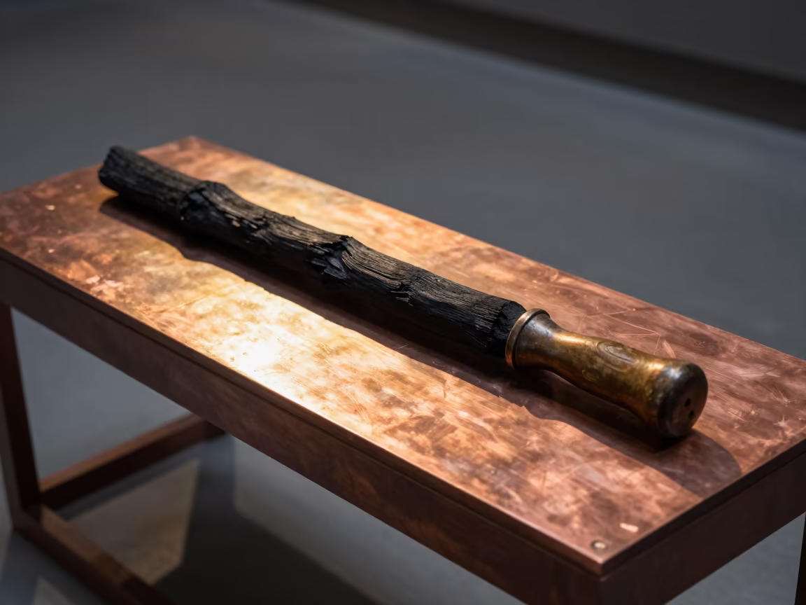 Charcoal Stick on Museum Plinth Gabiadji in on a museum plinth in Gabiadji