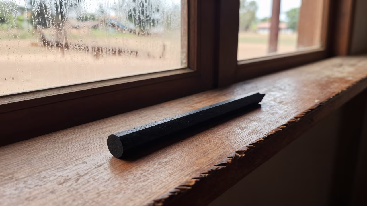 Charcoal Stick on Pier Railing in Gulu in on a pier railing in Gulu