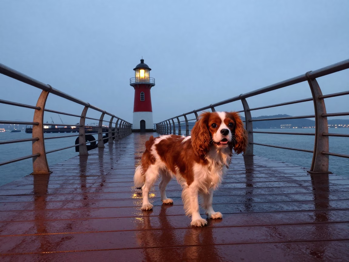 Charles Spaniel in Kaohsiung at Nautical Dawn Light in in Kaohsiung, Taiwan