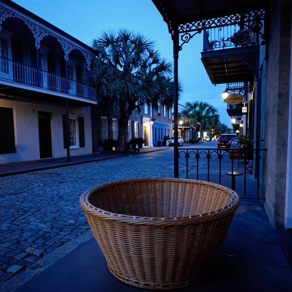 Charleston Evening Blue Hour Wicker Shadow Bowl Interior Street Scene in in Charleston, South Carolina, United States