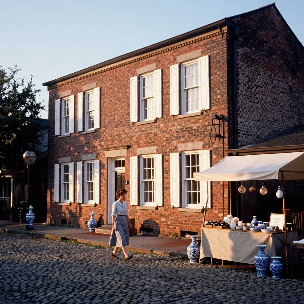 Charleston Evening Street Scene with Blue Porcelain and Watering Jug in in Charleston, South Carolina, United States