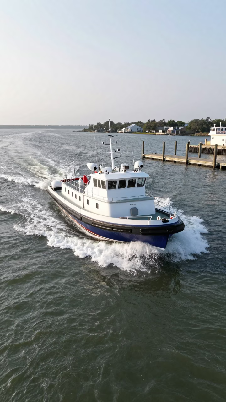 Charleston Harbor Late Morning Pilot Boat Navigation Choppy Waters in in Charleston, South Carolina, United States