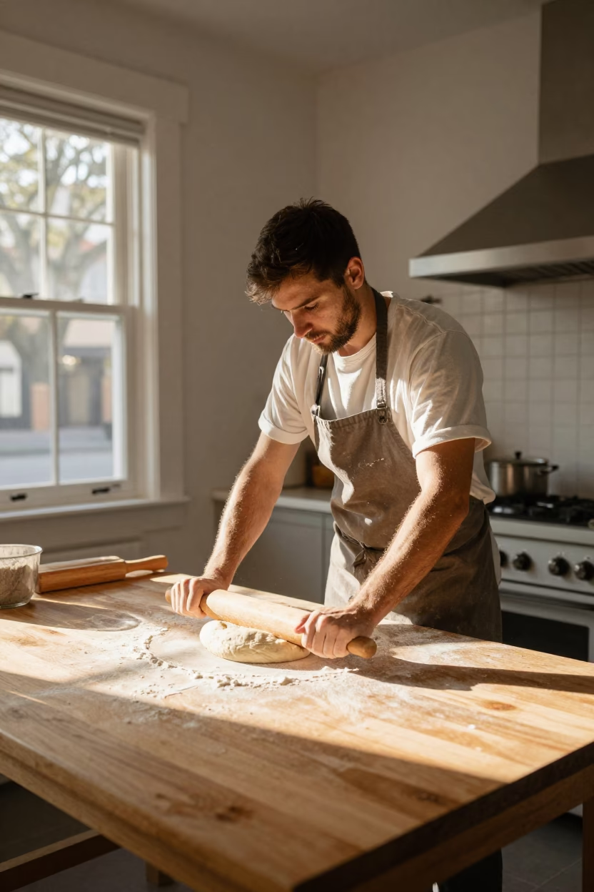 Charleston Kneading Dough at Clear Late-afternoon Light in in Charleston, South Carolina, United States