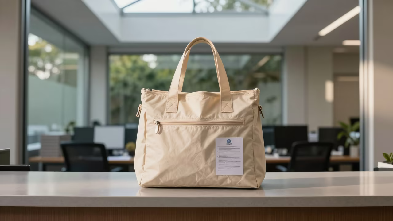 Charleston Office Lactation Tote on Reception Desk in at an office reception desk in Charleston