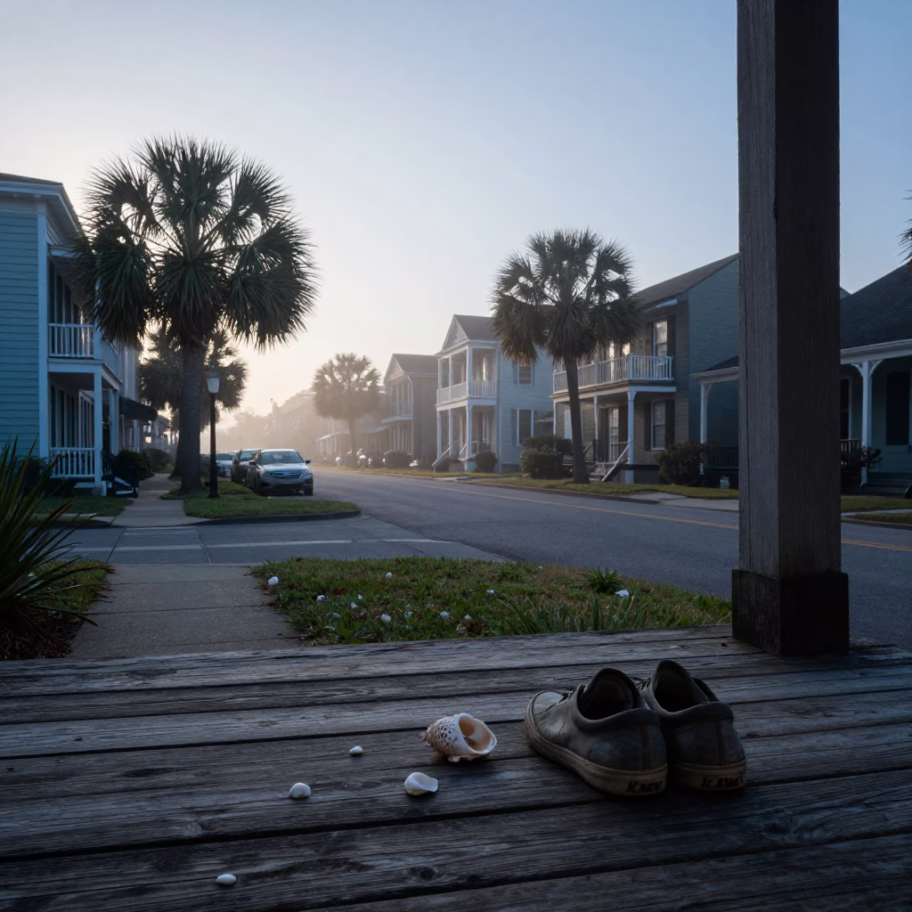 Charleston SC Dawn Street Scene with Seashells and Historic Architecture in in Charleston, South Carolina, United States