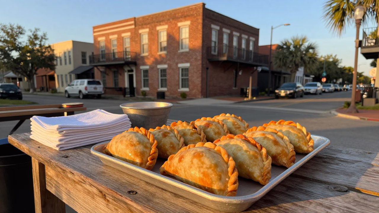 Charleston SC Evening Light Tea Towels and Empanadas on Historic Brick Alleyway in in Charleston, South Carolina, United States