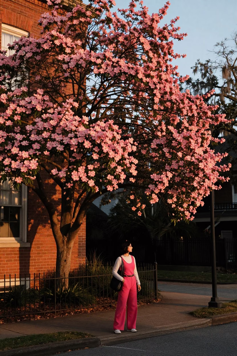 Charleston SC Honeyed Evening Light Dogwood Tree Pink Bracts High Fashion Colorful 2000s in in Charleston, South Carolina, United States