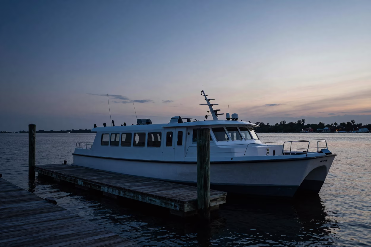Charleston SC Water Taxi at Floating Dock Pre-Dawn Low Country Light in in Charleston, South Carolina, United States