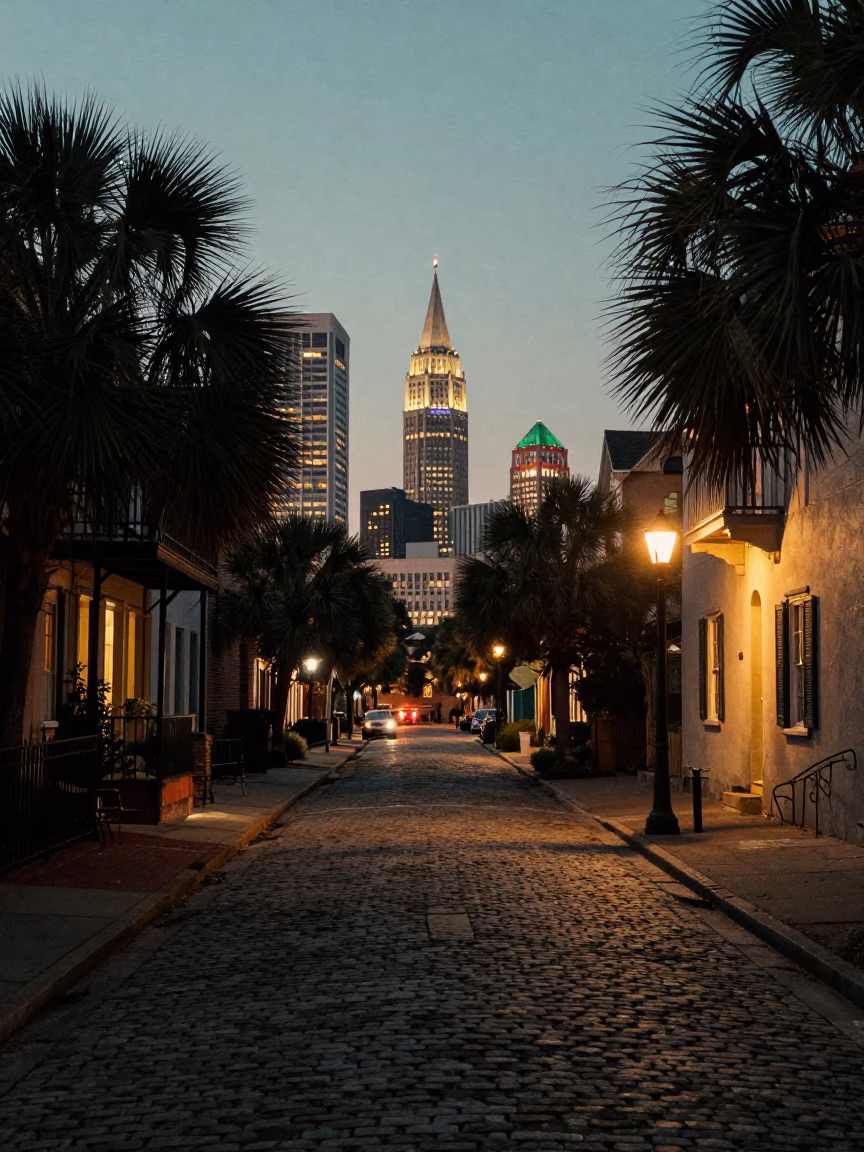 Charleston Scenic Photography at As City Lights Begin To Glow in in Charleston, South Carolina, United States