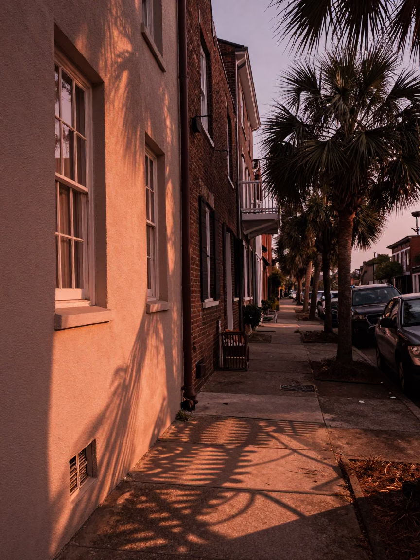 Charleston South Carolina Copper Dusk Street Scene With Wicker Shadow in in Charleston, South Carolina, United States