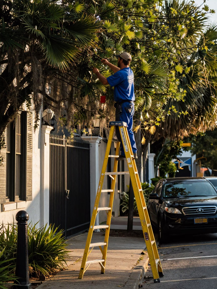 Charleston South Carolina Early Afternoon Street Scene with Step Ladder and Watering Jug in in Charleston, South Carolina, United States