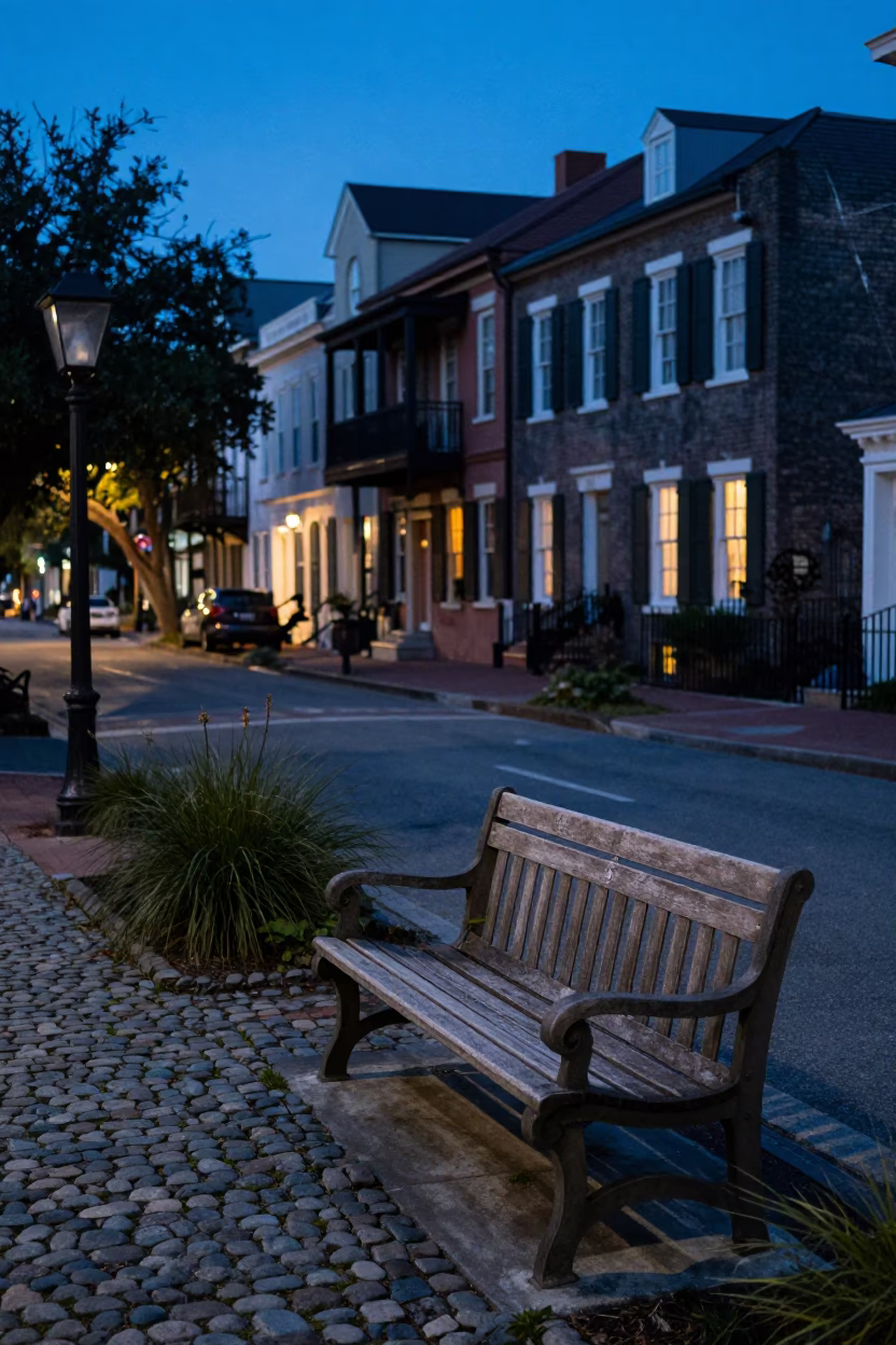 Charleston South Carolina Evening Blue Hour Historic District Street Scene in in Charleston, South Carolina, United States