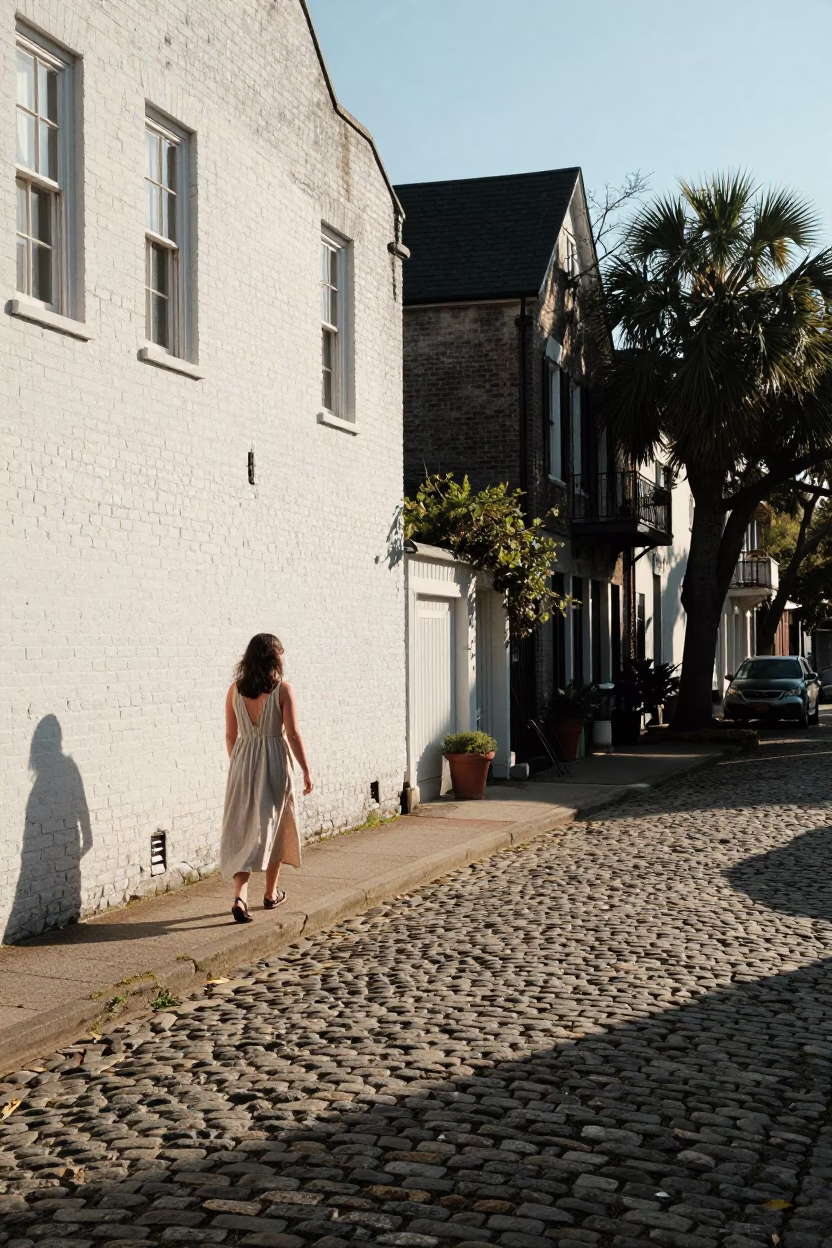 Charleston South Carolina Historic District Cobblestone Street Late Afternoon Light in in Charleston, South Carolina, United States
