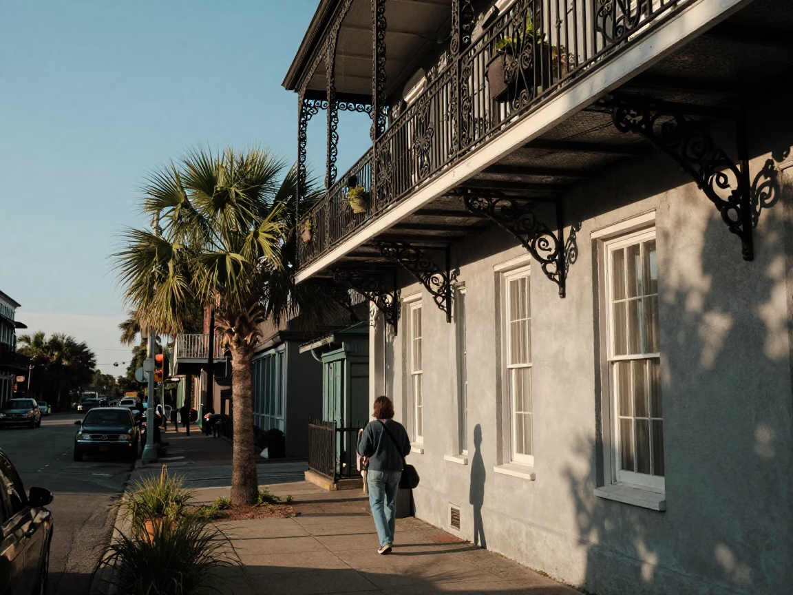 Charleston South Carolina Late Afternoon Street Scene with Iron Hook and Willow in in Charleston, South Carolina, United States