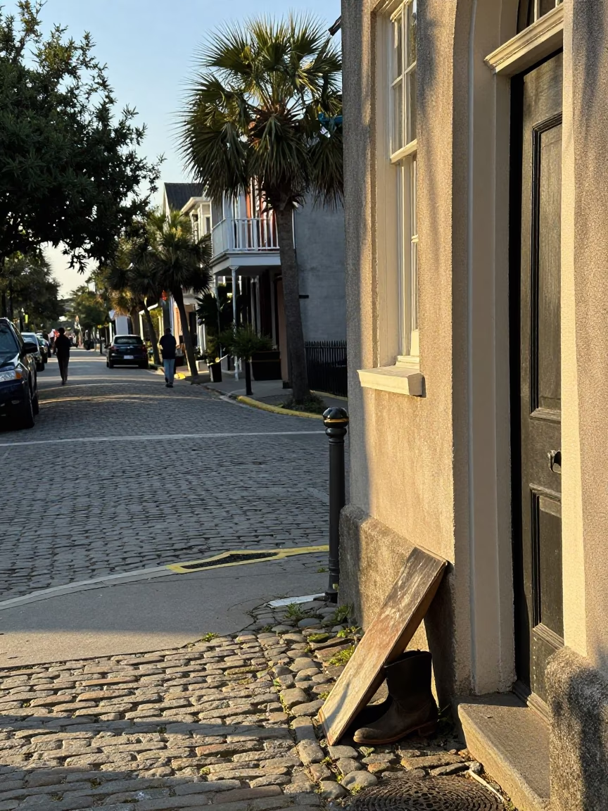 Charleston South Carolina Late Afternoon Street Scene with Vintage Details and Local Life in in Charleston, South Carolina, United States