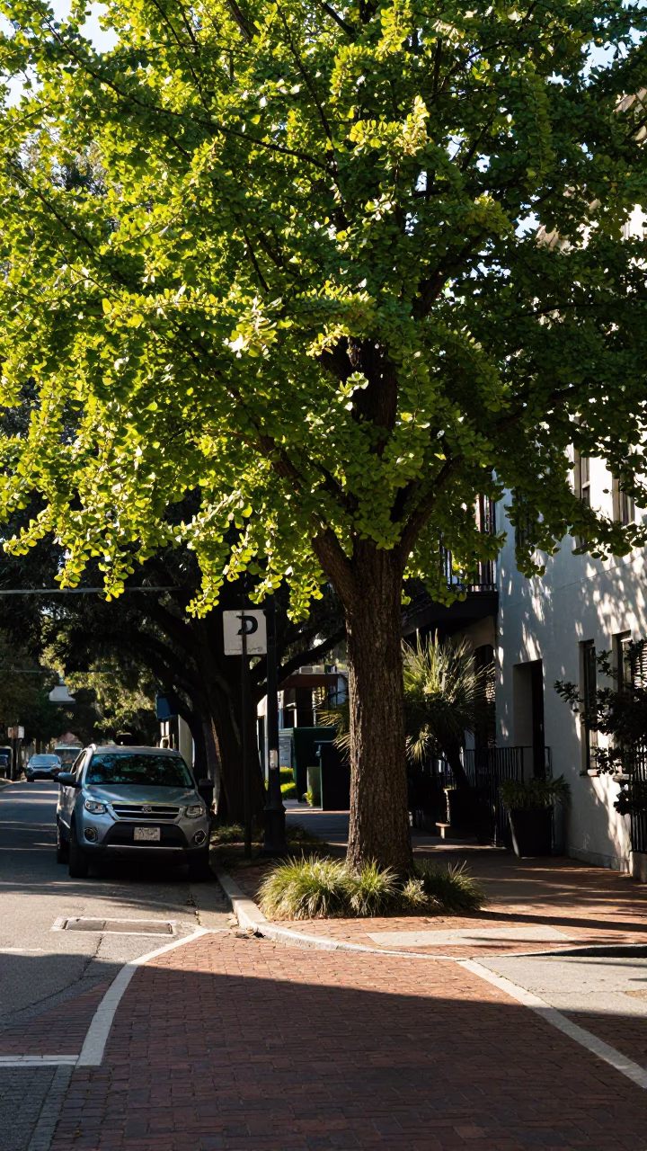 Charleston South Carolina Late Morning Street Scene with Ginkgo Tree in in Charleston, South Carolina, United States