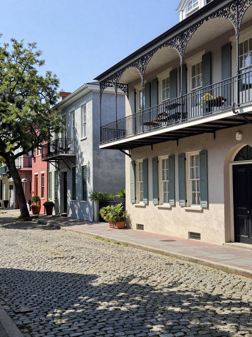 Charleston South Carolina Midday Street Scene with Historic Architecture and Local Life in in Charleston, South Carolina, United States