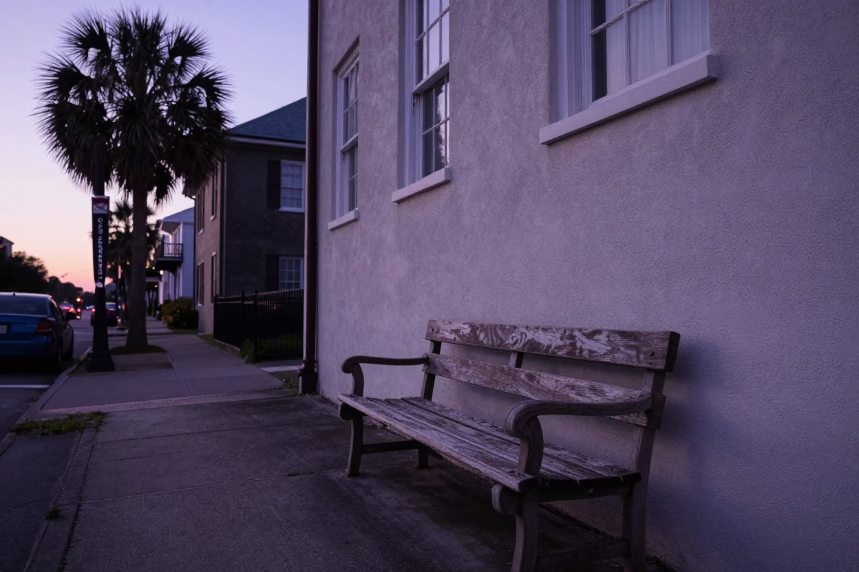 Charleston South Carolina Morning Street Scene Before Sunrise with Local Details in in Charleston, South Carolina, United States