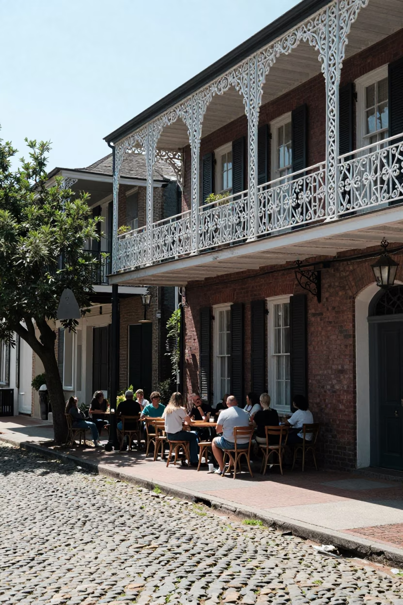 Charleston South Carolina Noon Street Scene with Outdoor Dining and Historic Architecture in in Charleston, South Carolina, United States