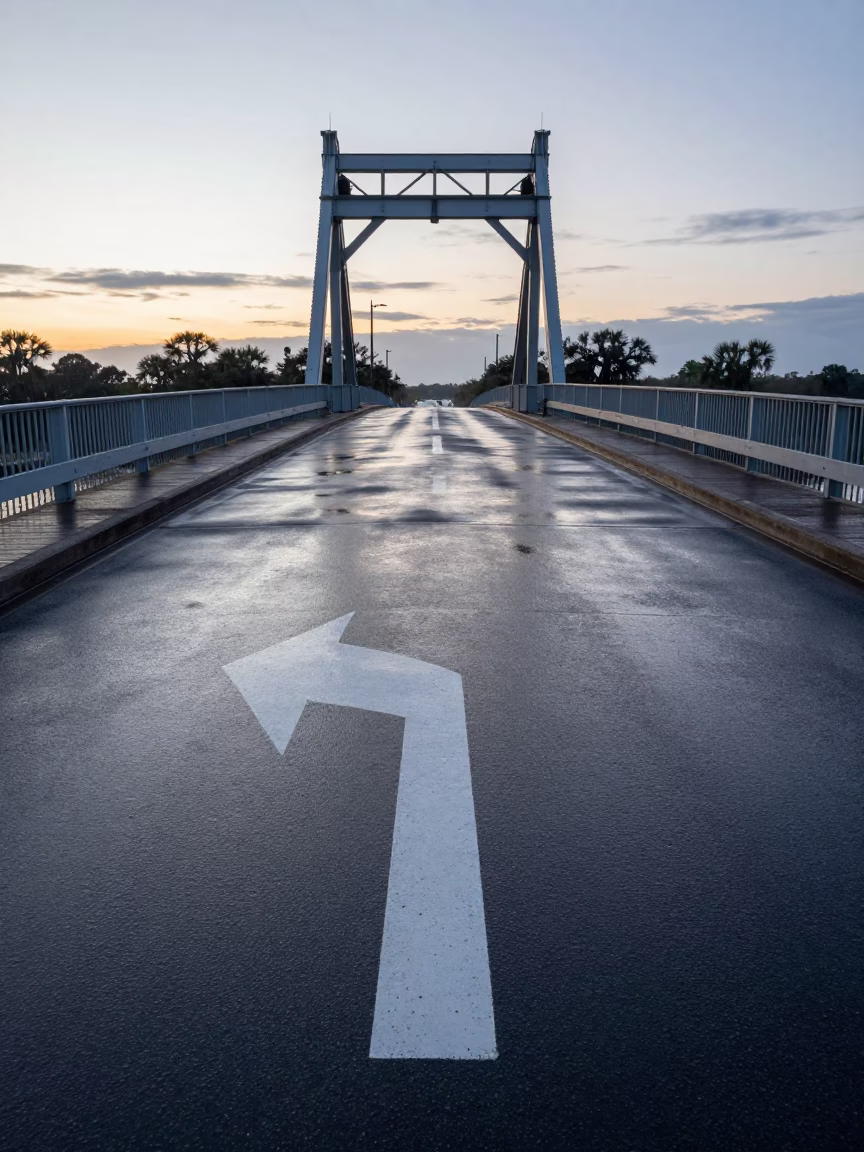 Charleston South Carolina Pre-Dawn Harbor Scene with Drawbridge Deck Markings in in Charleston, South Carolina, United States