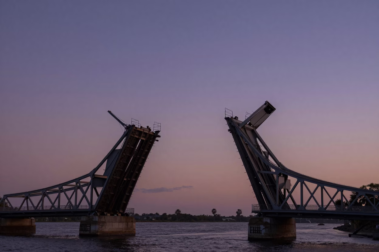 Charleston South Carolina Sunset Drawbridge Bascule Span Paused Against Moonlit Sky in in Charleston, South Carolina, United States