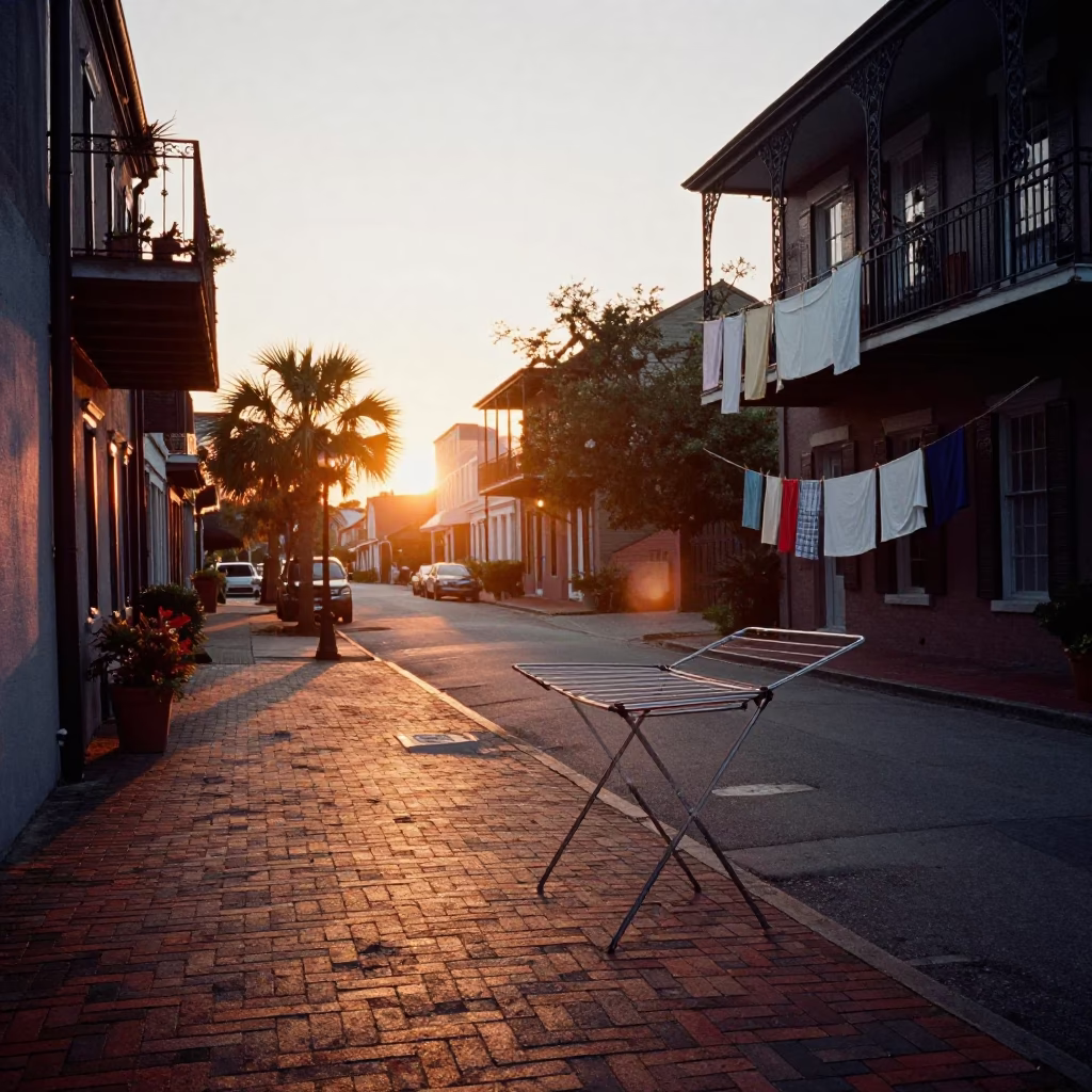 Charleston South Carolina Sunset Historic District Street Scene with Drying Laundry in in Charleston, South Carolina, United States
