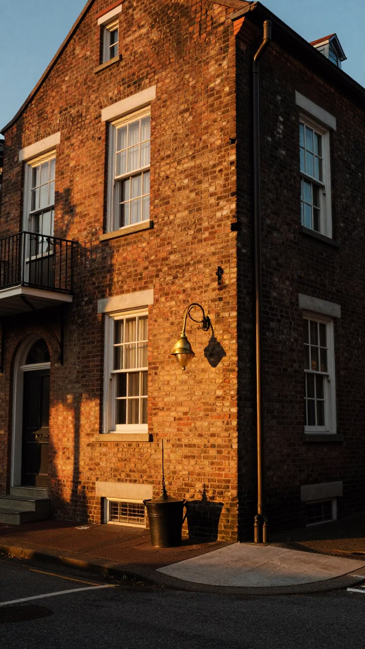 Charleston South Carolina Sunset Street Scene with Brass Fixture and Watering Jug in in Charleston, South Carolina, United States