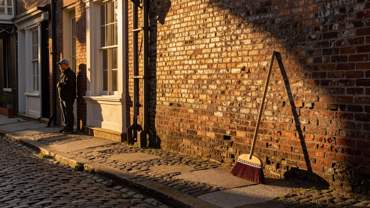 Charleston South Carolina Sunset Street Scene with Vintage Broom and Wall Hook in in Charleston, South Carolina, United States