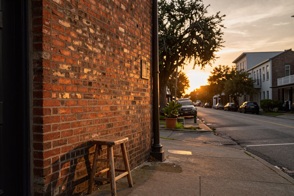 Charleston South Carolina Sunset Street Scene with Vintage Elements and Local Charm in in Charleston, South Carolina, United States