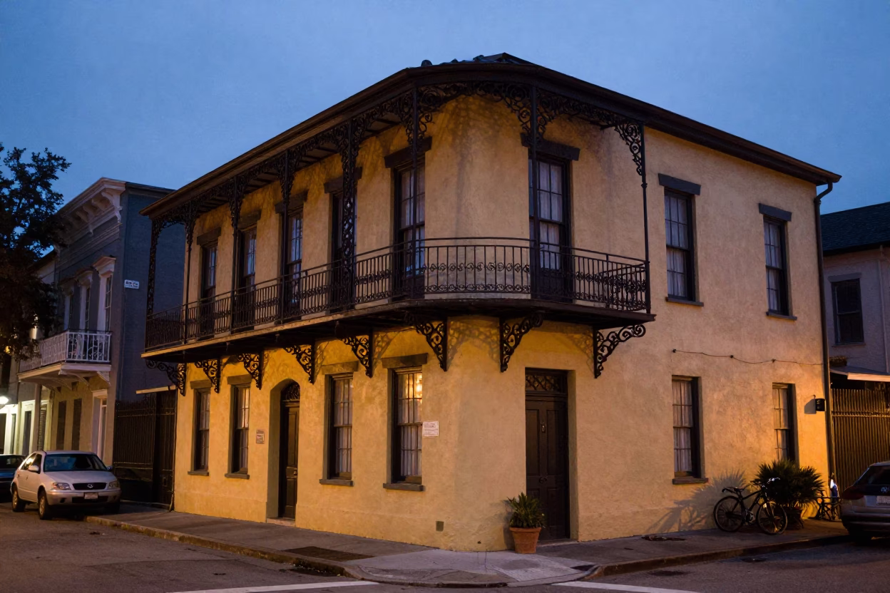 Charleston South Carolina Twilight Street Scene with Historic Architecture and Local Life in in Charleston, South Carolina, United States