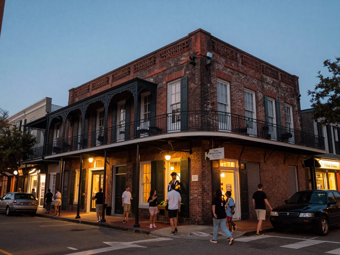 Charleston South Carolina Twilight Street Scene with Vintage 1980s Architecture and Local Life in in Charleston, South Carolina, United States