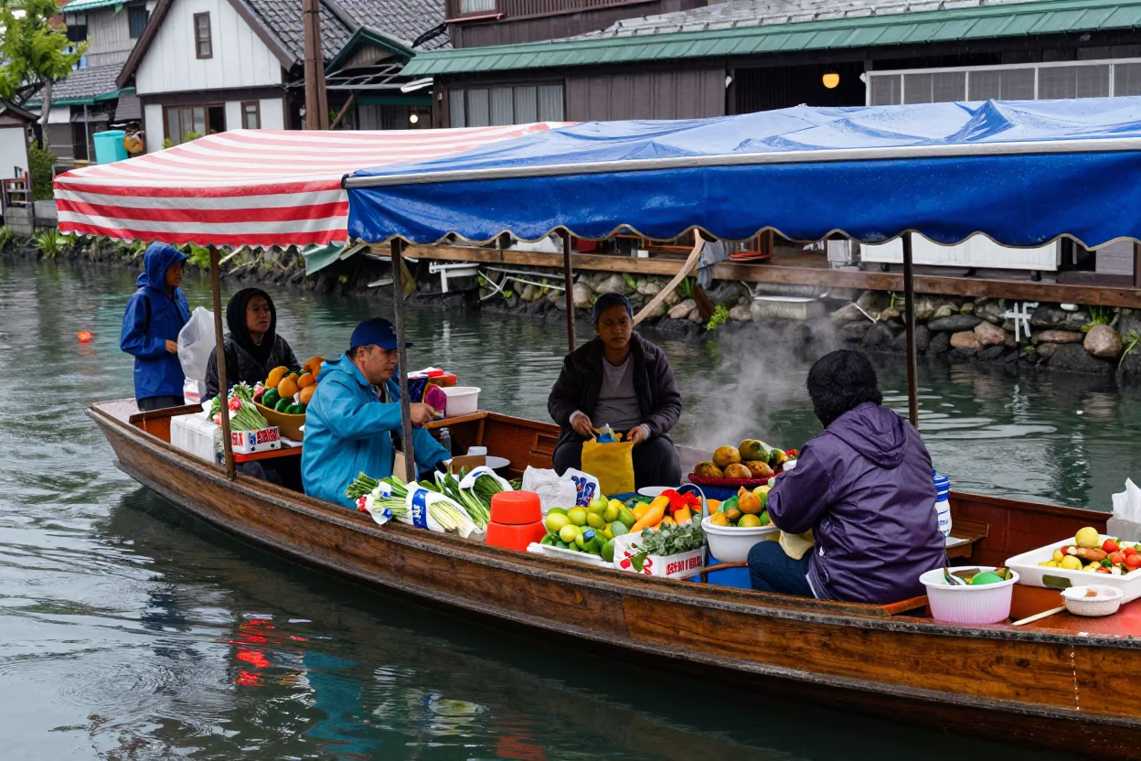 Chatuchak Market Canopies Over Sapporo Water in at a floating market boat in Sapporo