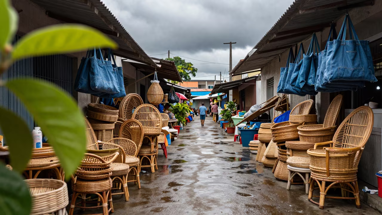 Chatuchak Rattan Denim Market Lane Manaus Midday in in a flea market lane in Manaus