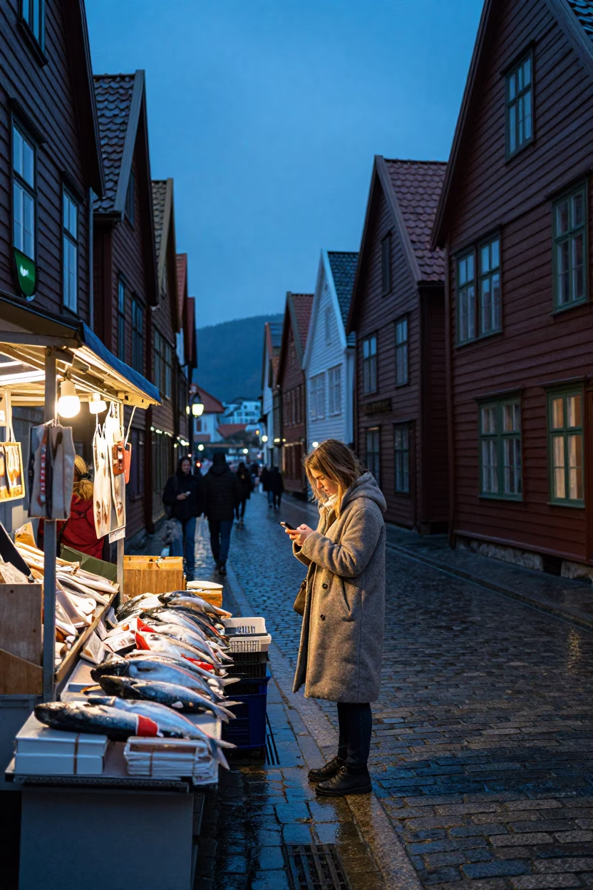 Checking Phone in Bergen in in Bergen, Norway