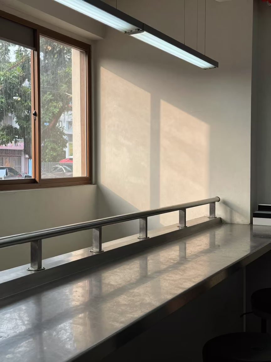 Checkout Knife Rail and Prep Work in Jabalpur Store in at a checkout lane under flat store light near Jabalpur