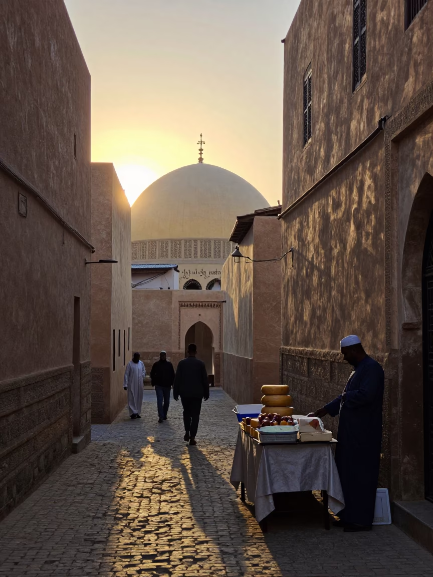 Cheese Dome in Fez at As First Light Reaches The Scene in in Fez, Morocco
