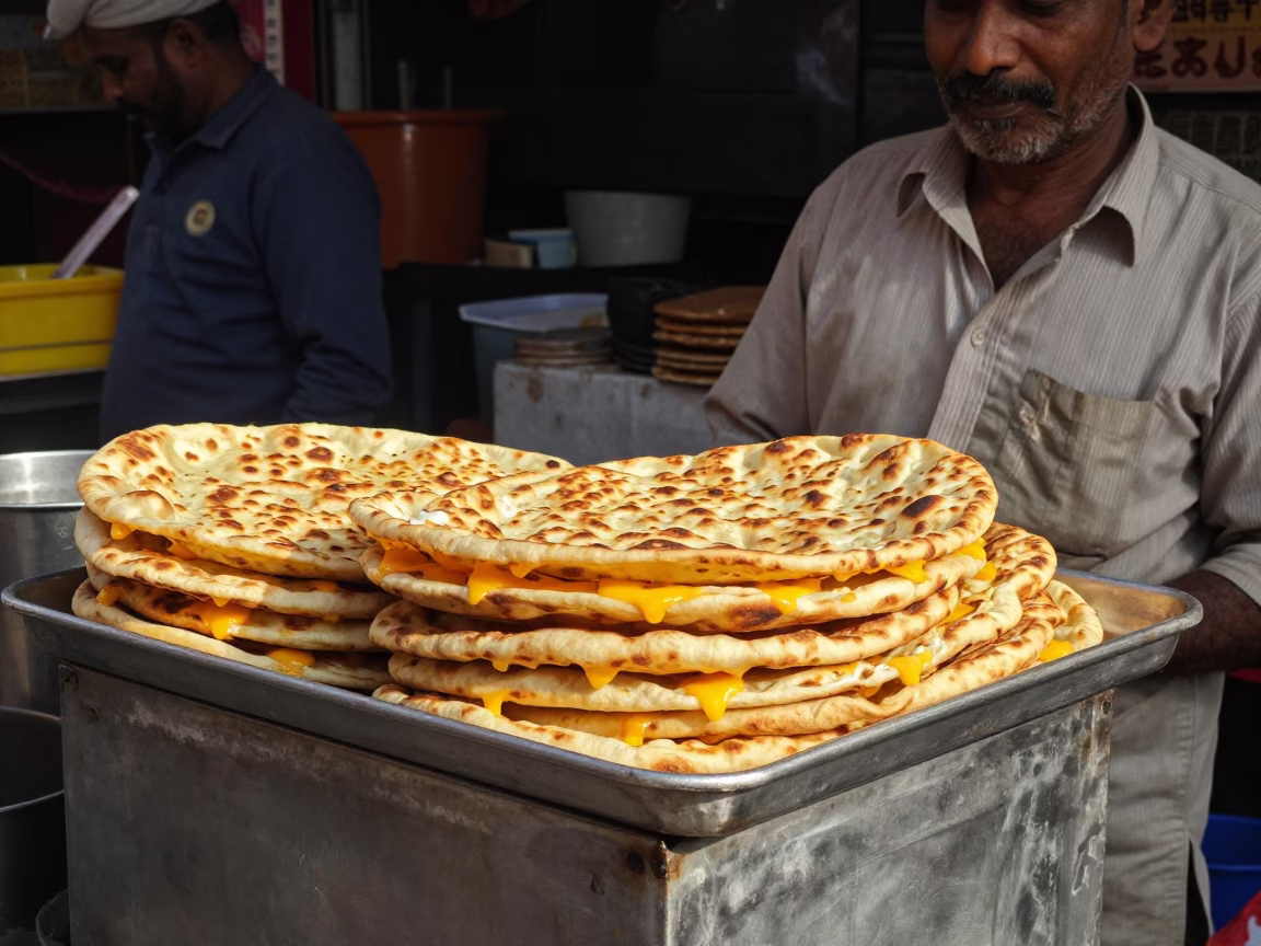 Cheese Flatbread in Delhi at The Late Morning Light in in Delhi, India