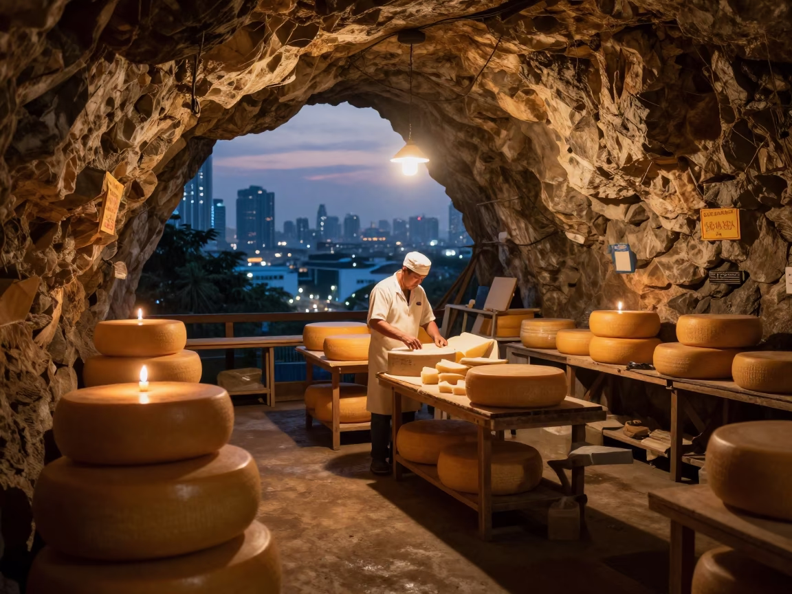 Cheese Maker in Bangkok Cave Market Hall in in a market hall in Bangkok